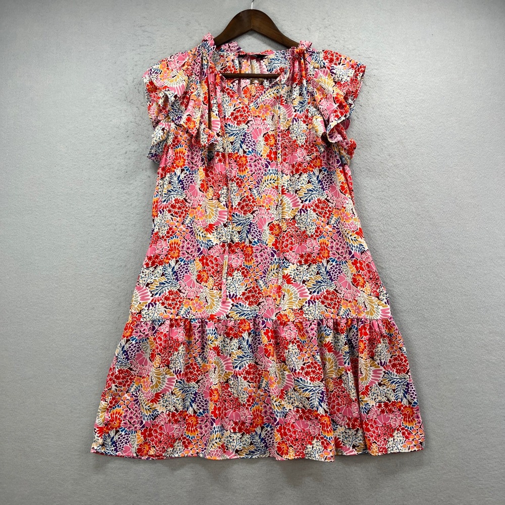 Dokotoo Dress Womens 19x32.5 Multicolor Floral Ruffle Boho Tiered Shift Pockets